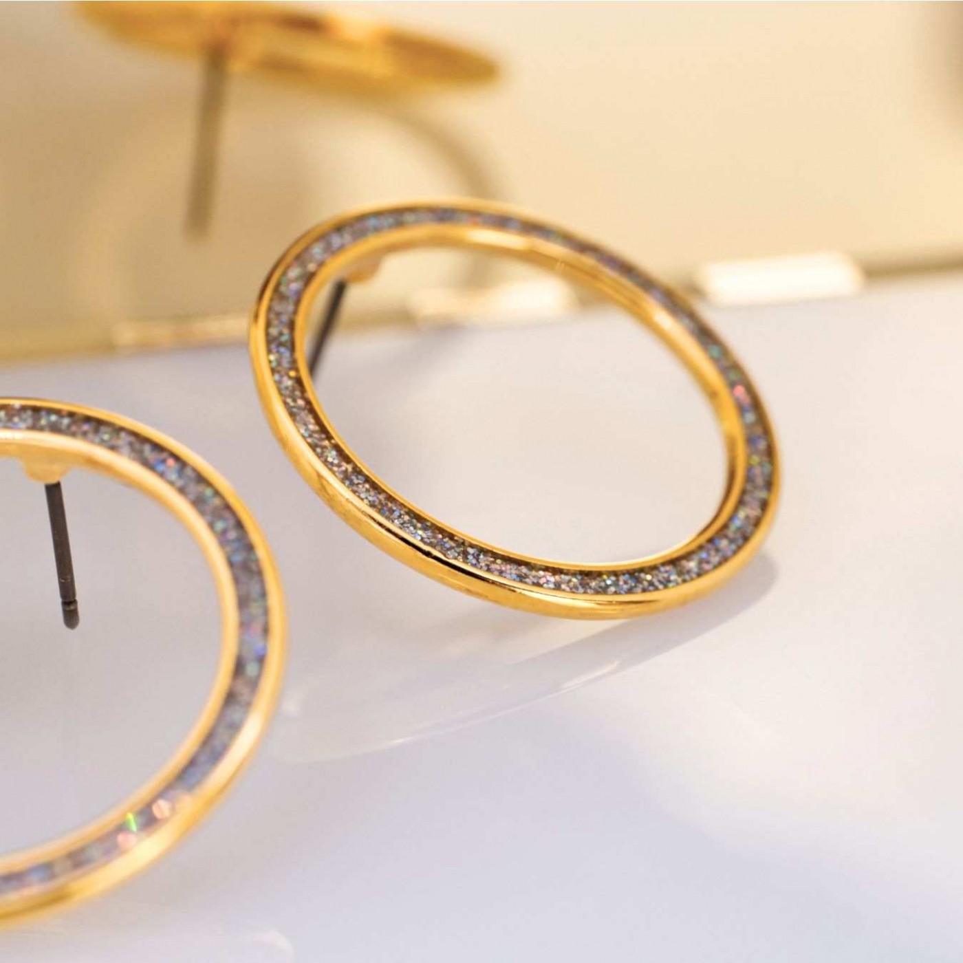 Gold-plated Earrings with Glittered Enamel — Earrings from Toolittle — additional view 3