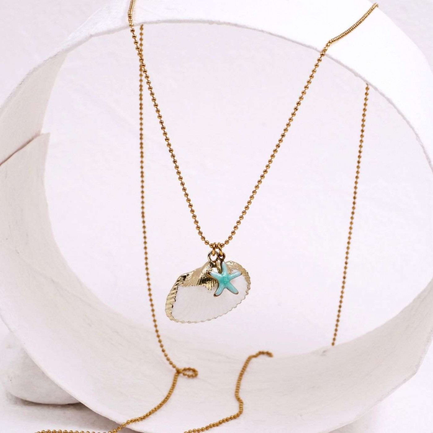 Gold-plated Long Necklace | Sea Shell & Enamelled Starfish — Necklaces from Toolittle — additional view 3