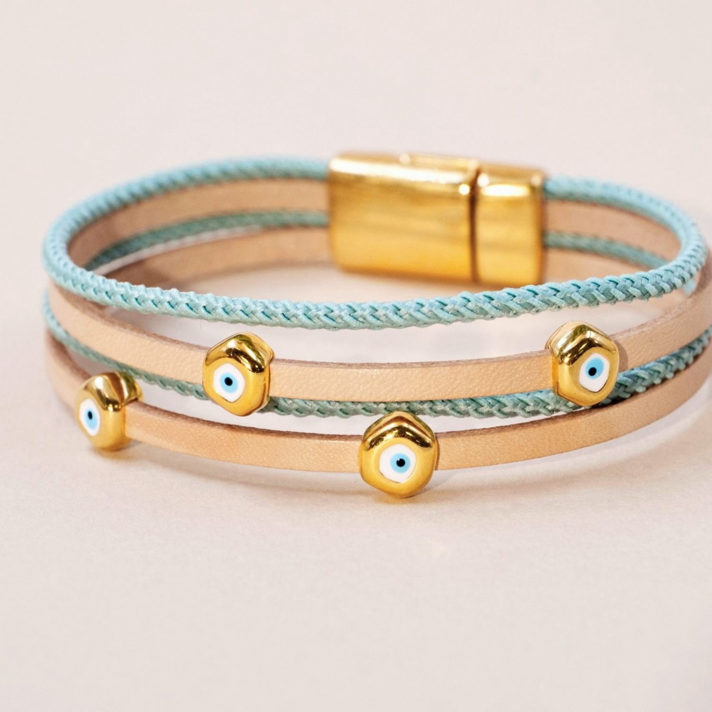 Pebble Evil Eyes Leather Bracelet — Bracelets from Toolittle — additional view 3