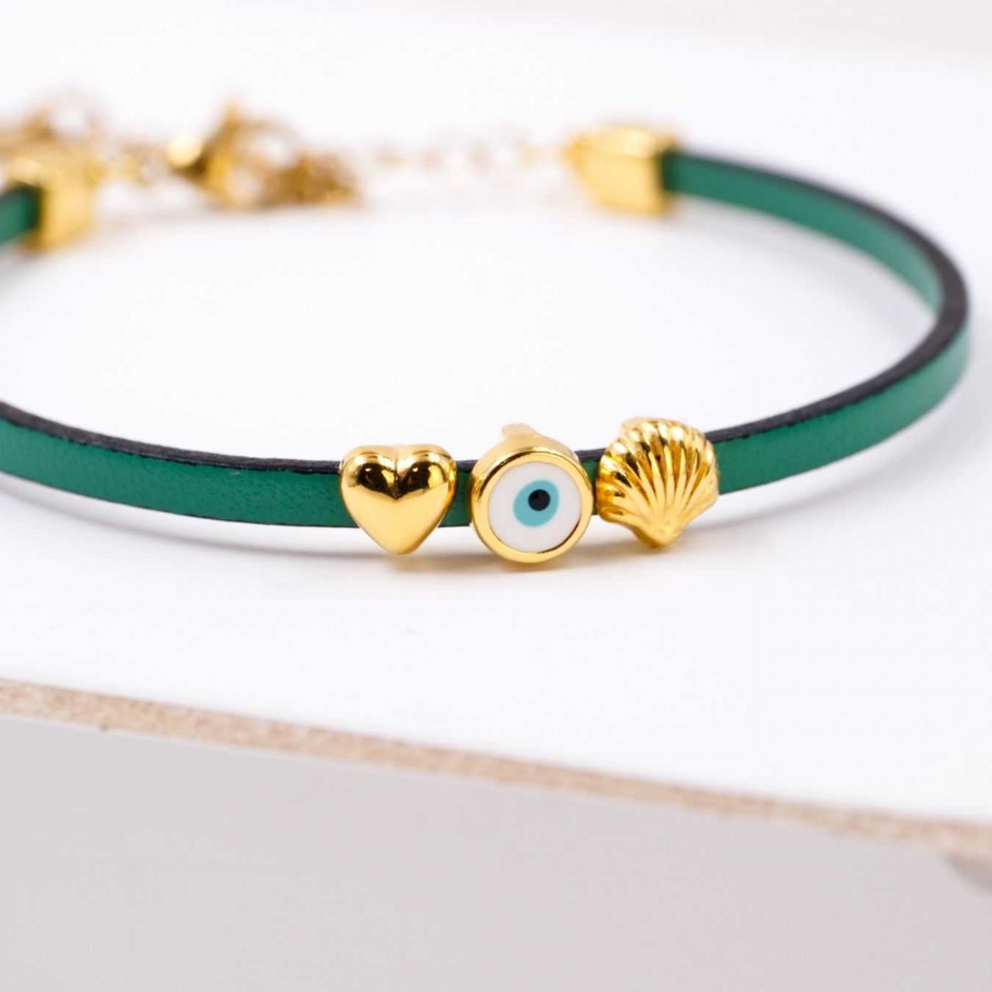 Leather Bracelet | Evil Eye, Metal Heart & Marine Charms — Bracelets from Toolittle — additional view 2