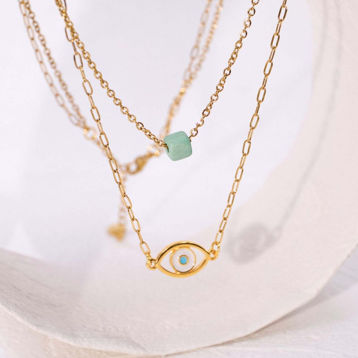 Gold-plated layered necklace with evil eye — Necklaces from Toolittle — additional view 3
