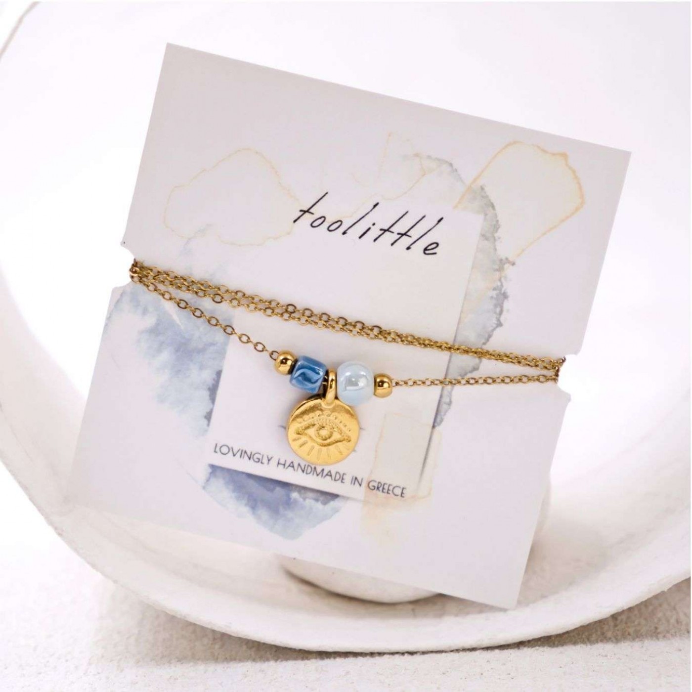 Handmade Gold-plated Necklace: Evil Eye & Ceramic Beads