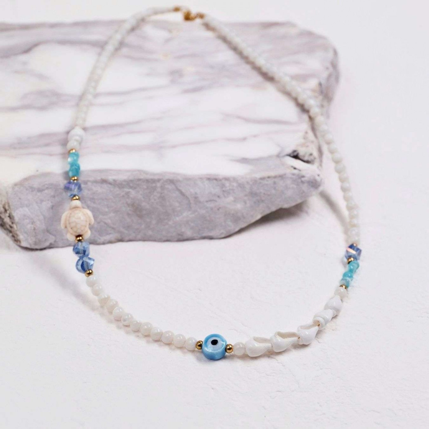 Summer Necklace | Stones & Ceramic Evil Eye - Color Option — Necklaces from Toolittle — additional view 7