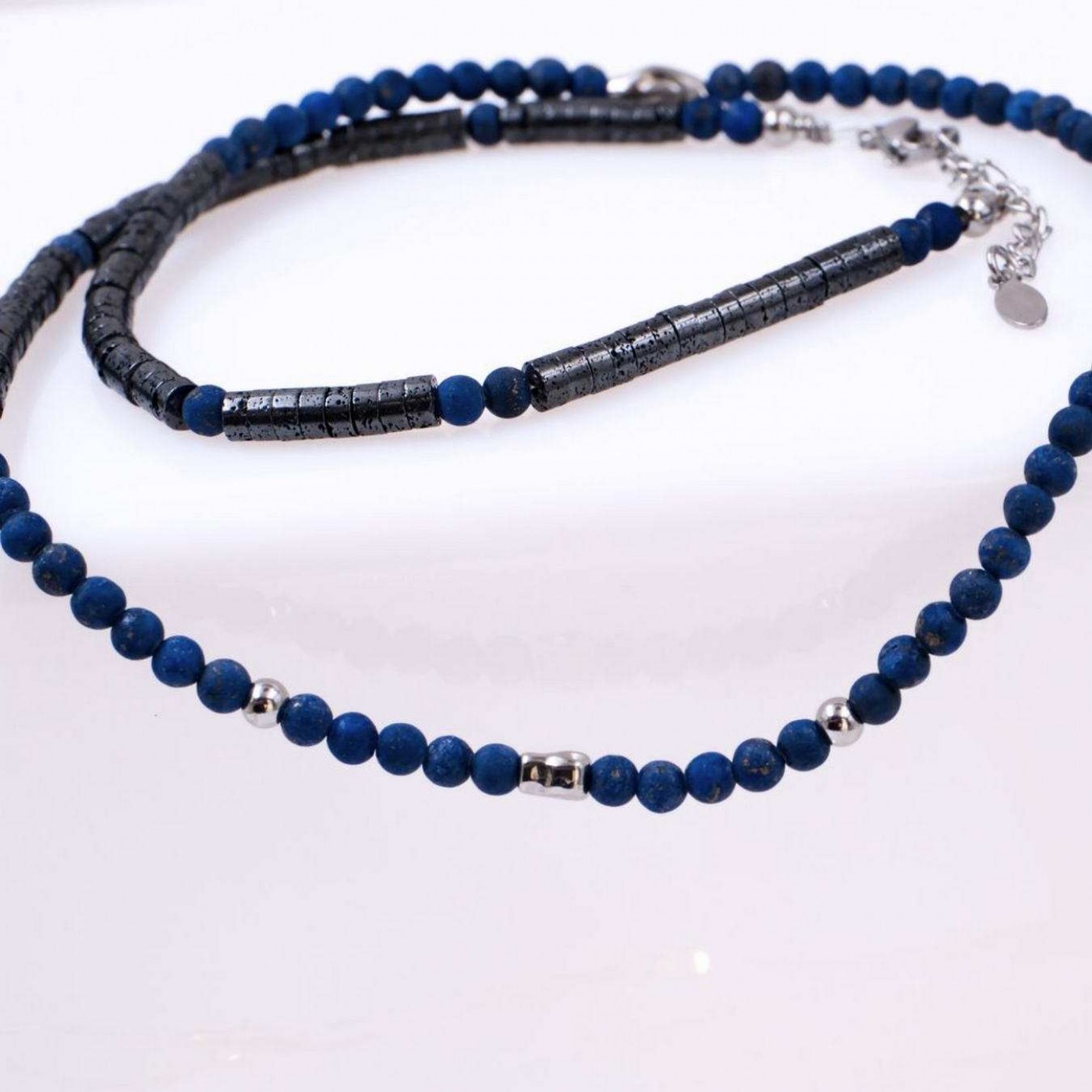 Men's Necklace - Stainless Steel, Hematite & Lapis Lazuli — Necklaces from Toolittle — additional view 3
