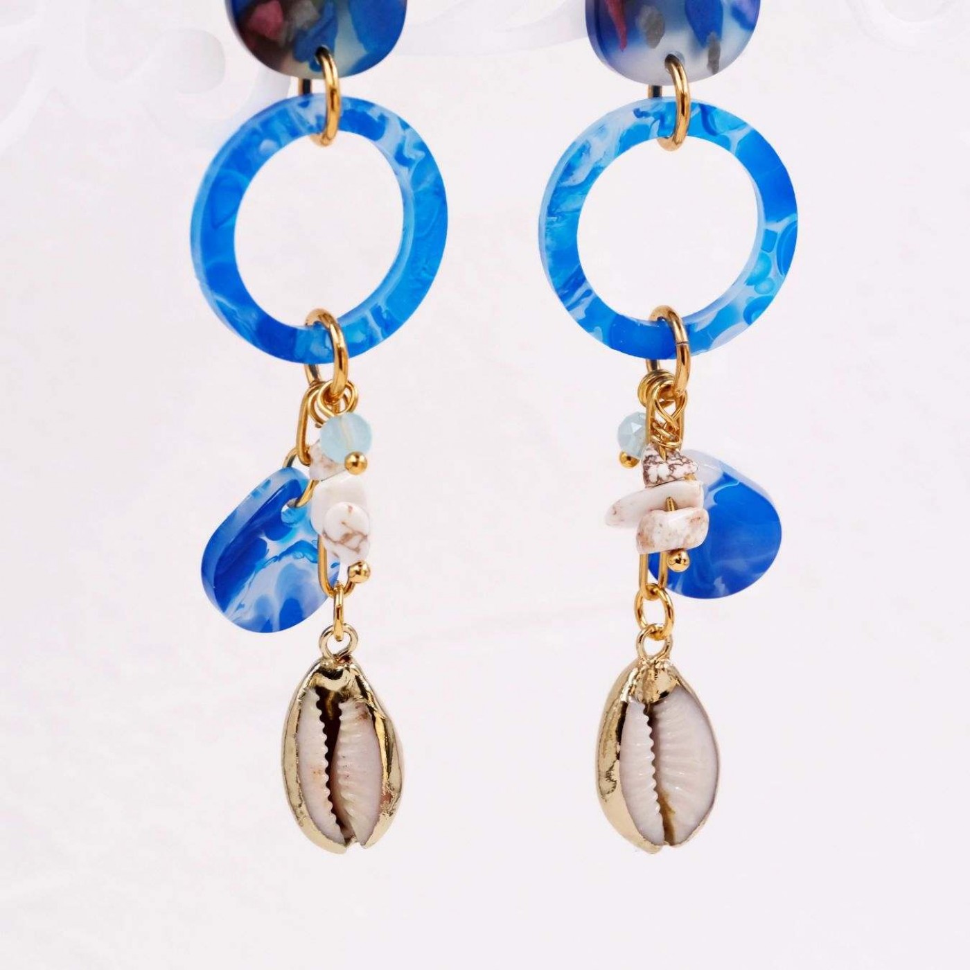 Stainless Steel Golden Earrings | Plexiglass & Cowrie Shells — Earrings from Toolittle — additional view 6