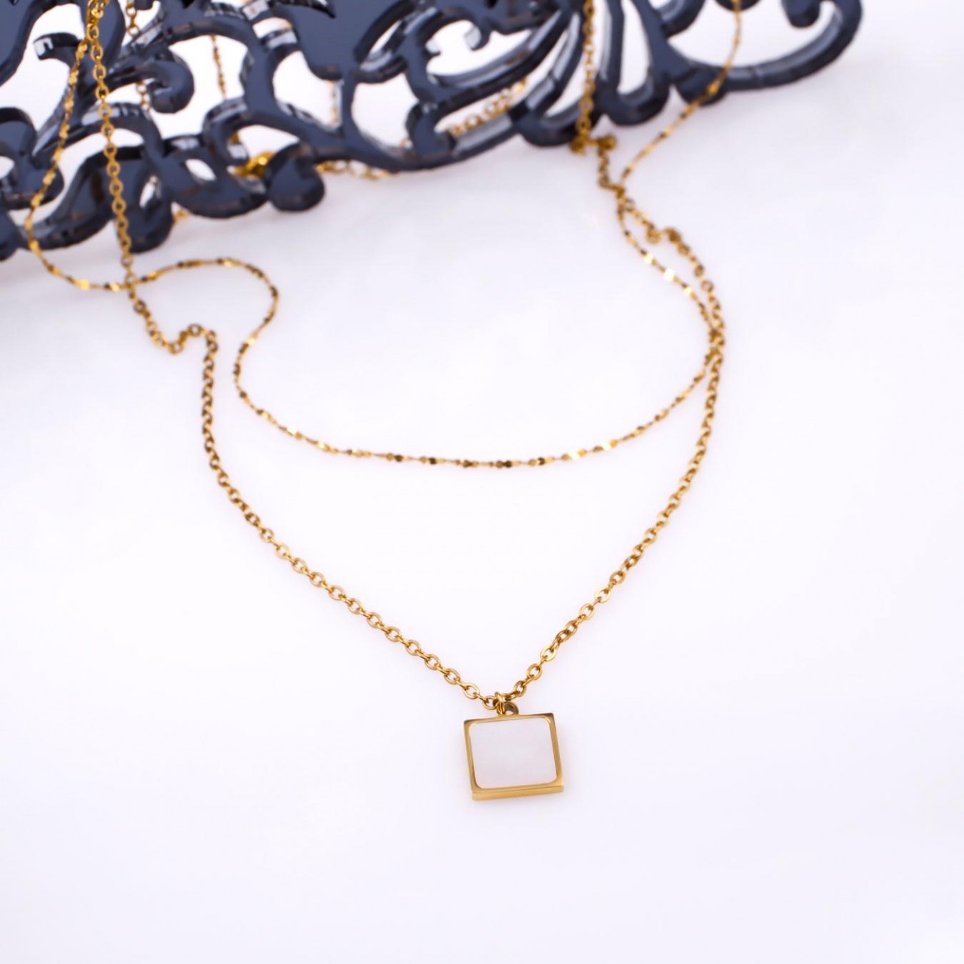 Mother of Pearl Elegance: Steel Layered Necklace