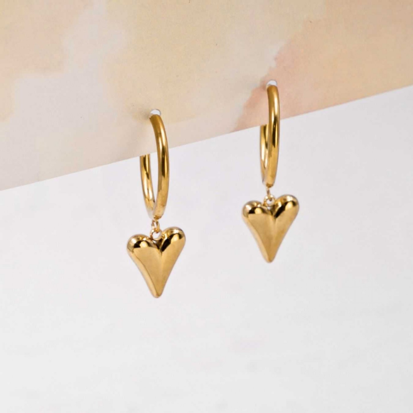 Gold-plated Hoop Earrings | Heart Charm — Earrings from Toolittle — additional view 5