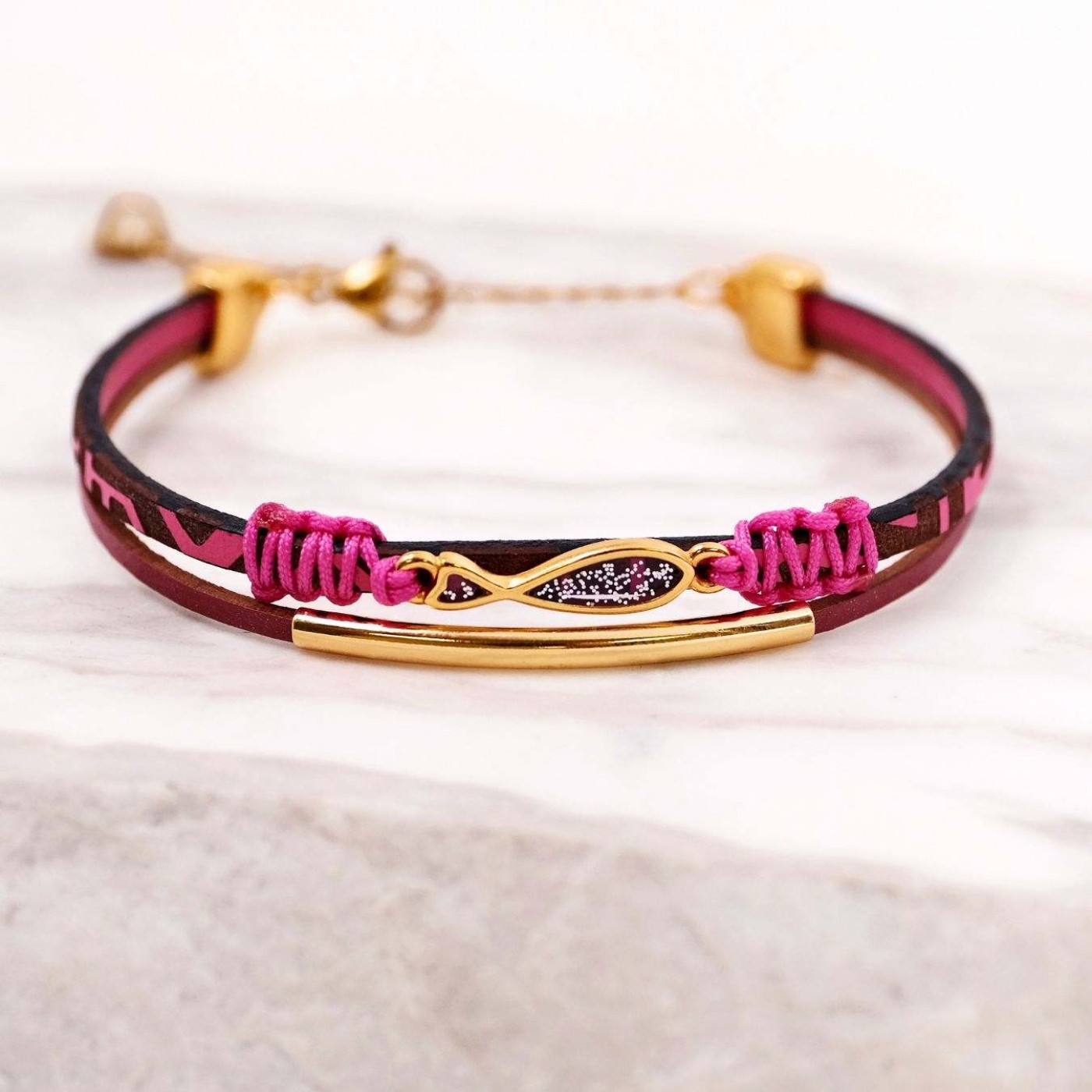 Engraved Leather Bracelet | Enamelled Glitter Fish