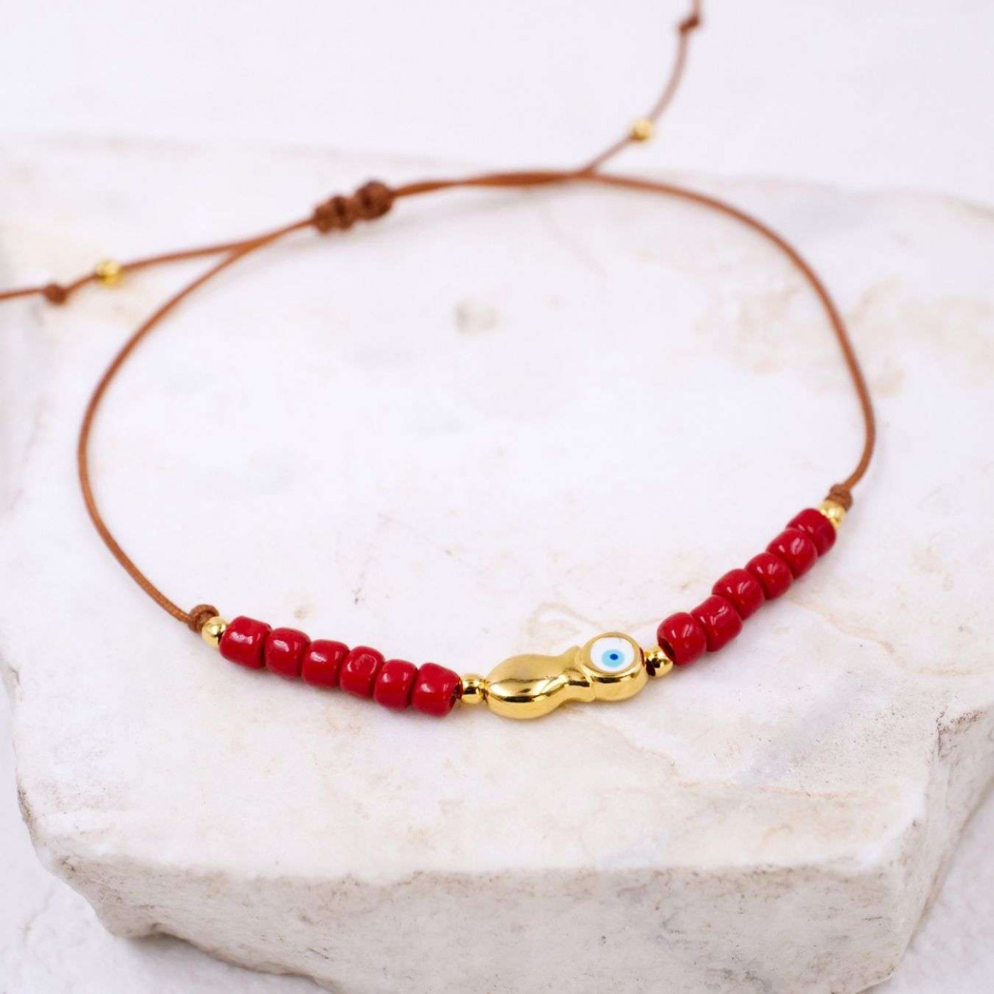 Macramé Bracelet with Gold-Plated Evil Eye & Fish | Handmade — Bracelets from Toolittle — additional view 6