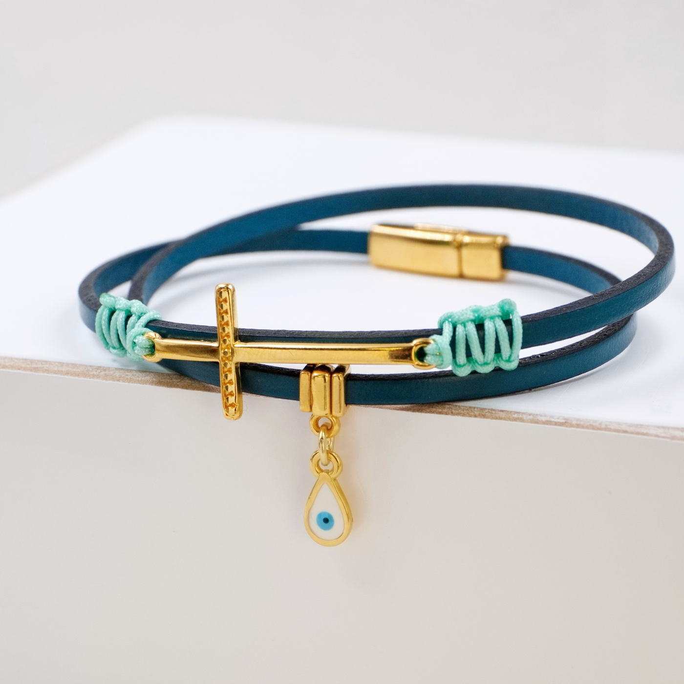 Cross Double-wrapped Leather Bracelet