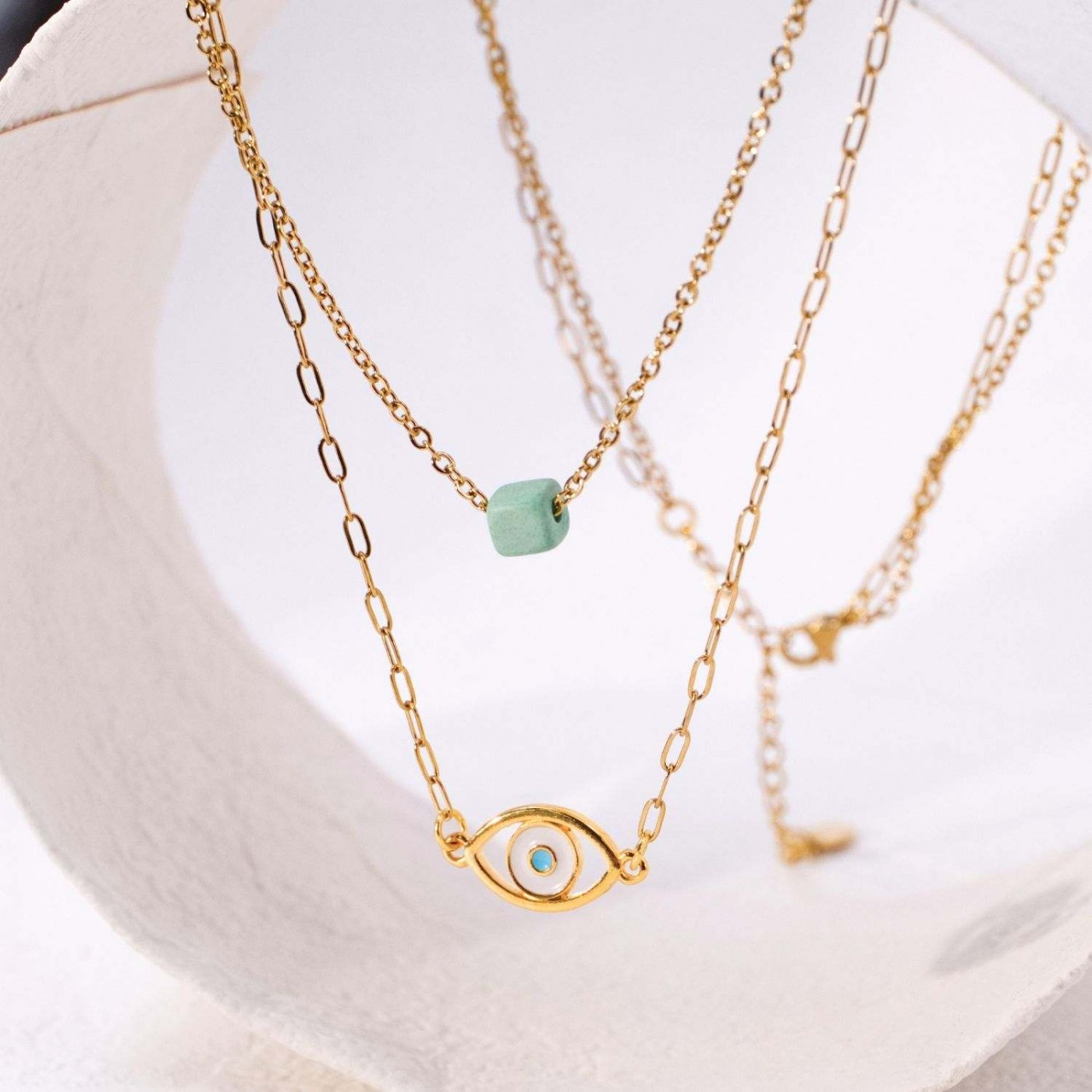 Gold-plated layered necklace with evil eye — Necklaces from Toolittle — additional view 2