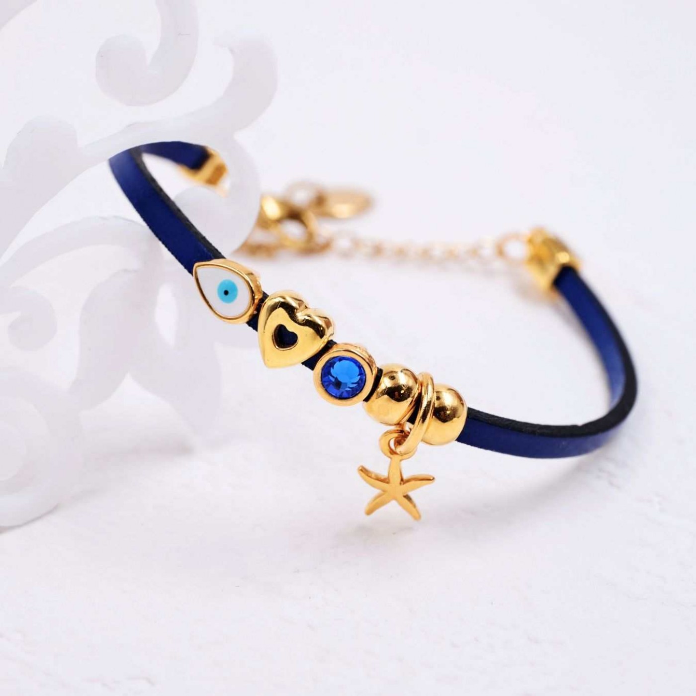 Leather Bracelet | Evil Eye Drop & Starfish - King Blue — Bracelets from Toolittle — additional view 3