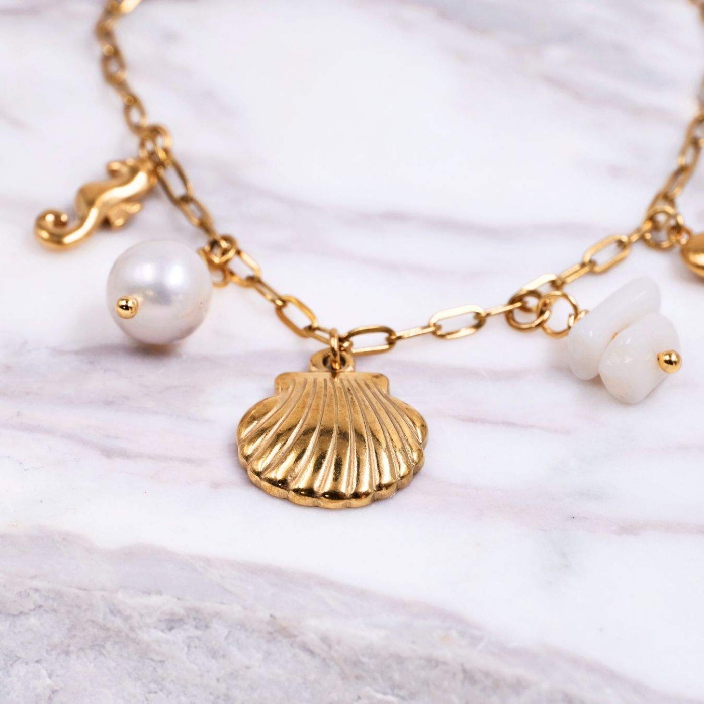 Stainless Steel Jewelry: Sea Clam & Fresh Water Pearl Bracelet — Bracelets from Toolittle — additional view 9