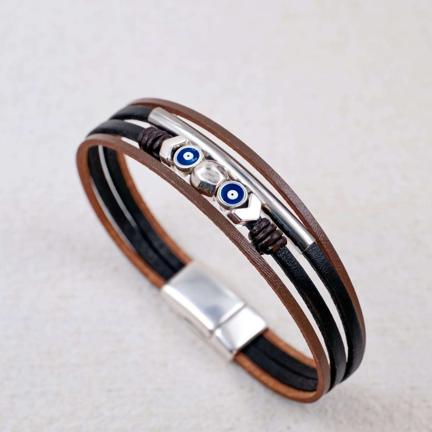 Evil Eyes Leather Men's Bracelet — Bracelets from Toolittle — additional view 2
