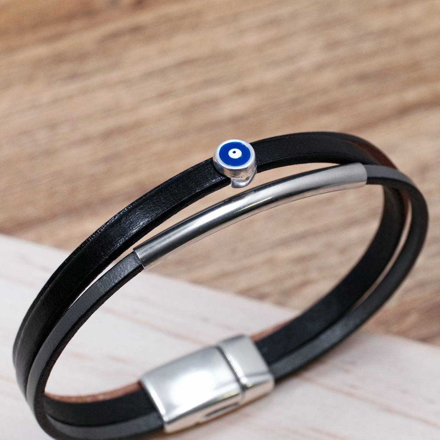 Leather Men's Bracelet with Evil Eye — Bracelets from Toolittle — additional view 3
