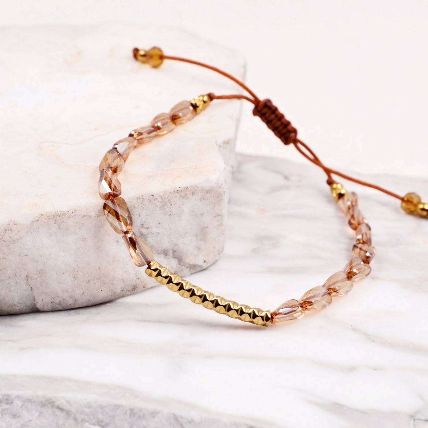 Macramé Bracelet with Crystals & Semiprecious Stones | Brown — Bracelets from Toolittle — additional view 4