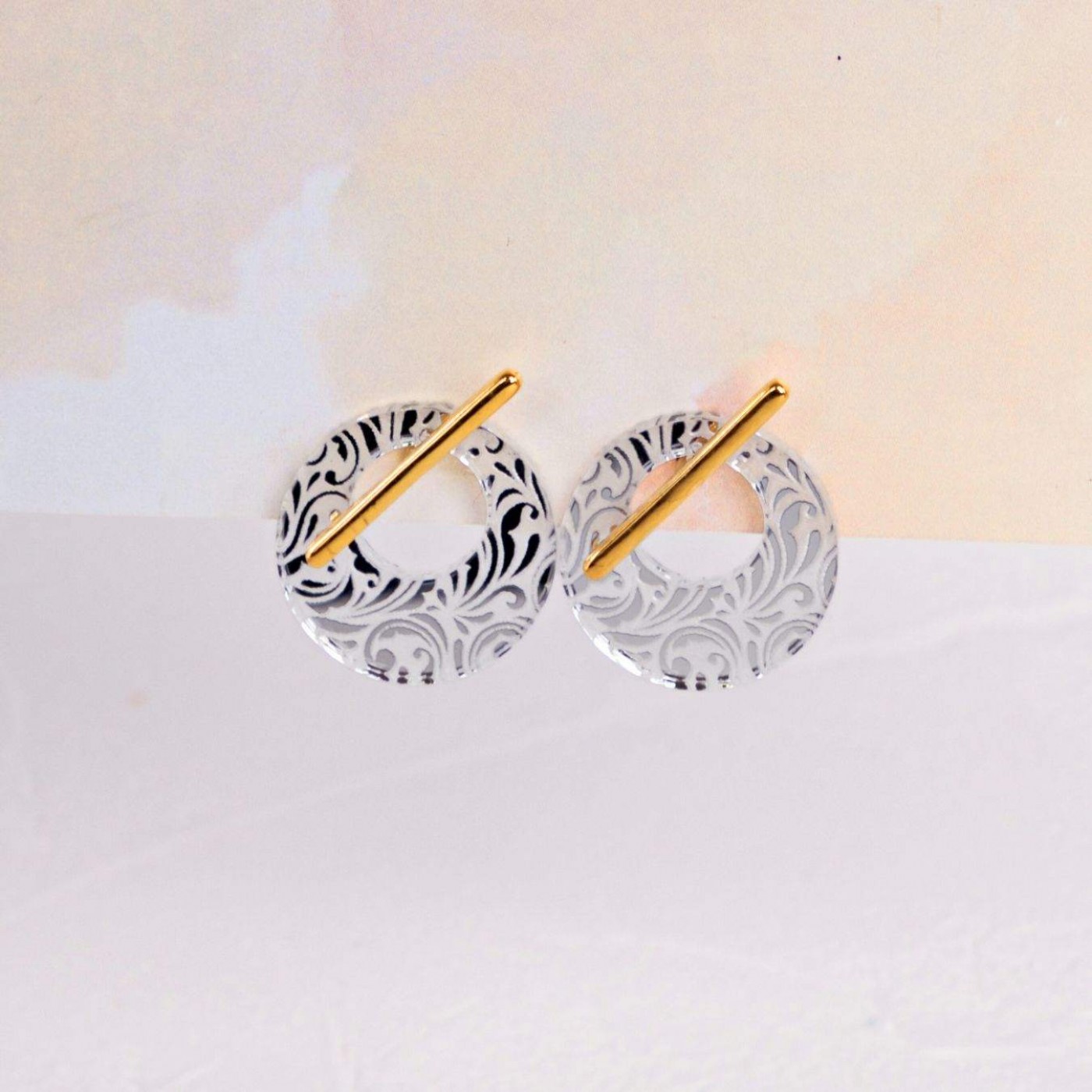 Stud Earrings with Golden Bar - Plexiglass Print — Earrings from Toolittle — additional view 3