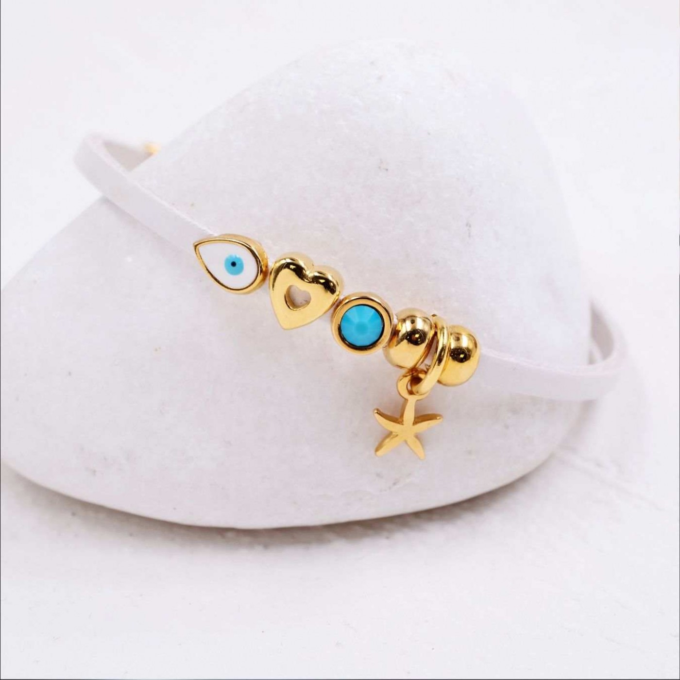 Leather Bracelet | Evil Eye Drop & Starfish - White — Bracelets from Toolittle — additional view 4