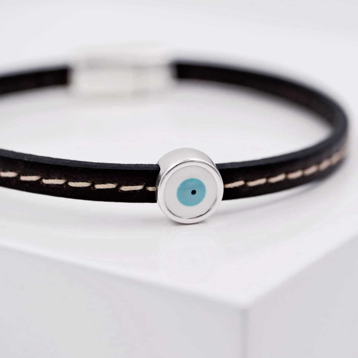 Men's leather bracelet with evil eye
