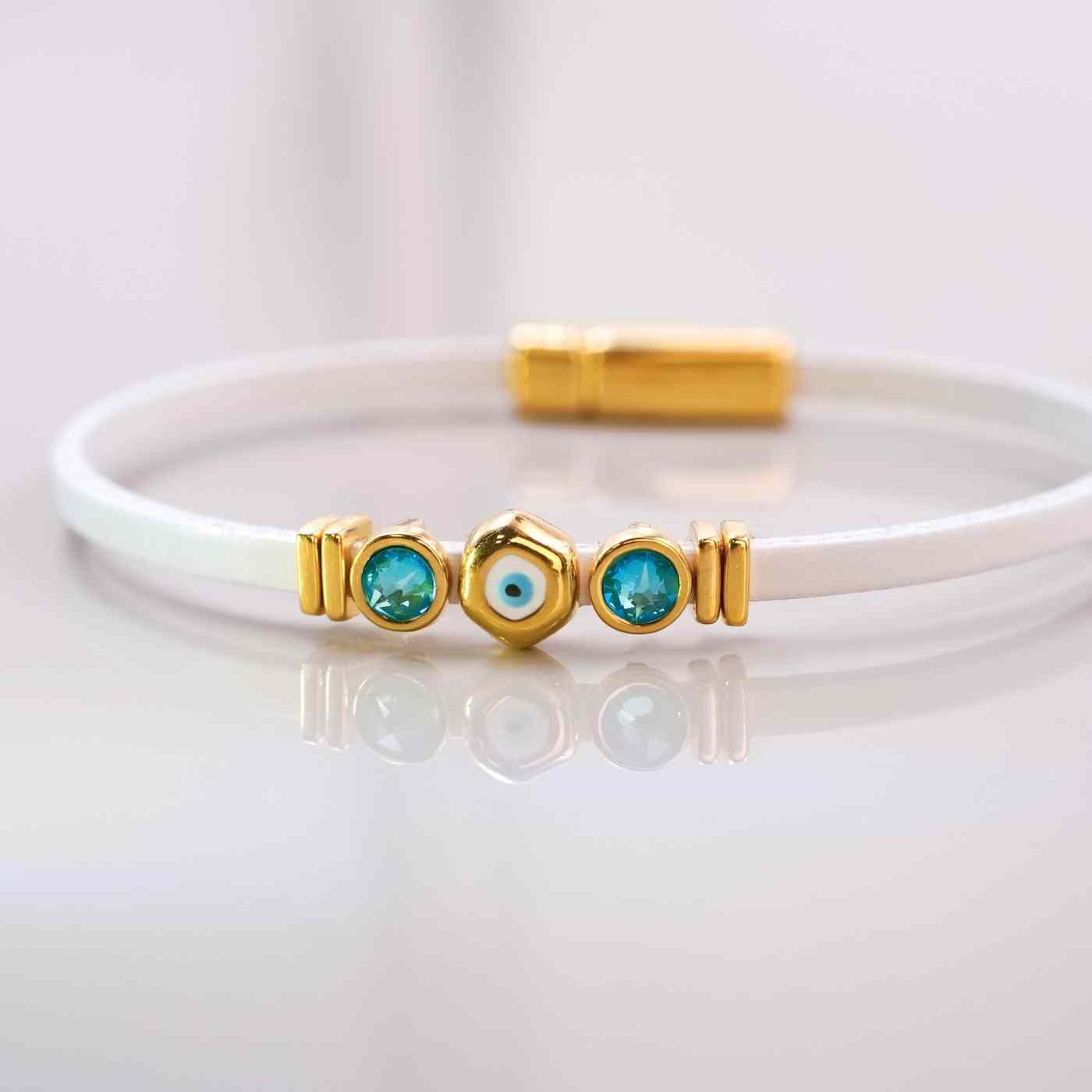 Evil Eye & Crystals Leather Bracelet