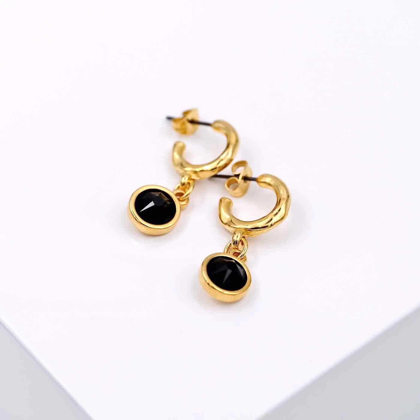 Gold-plated hoop earrings with crystals — Earrings from Toolittle — additional view 4