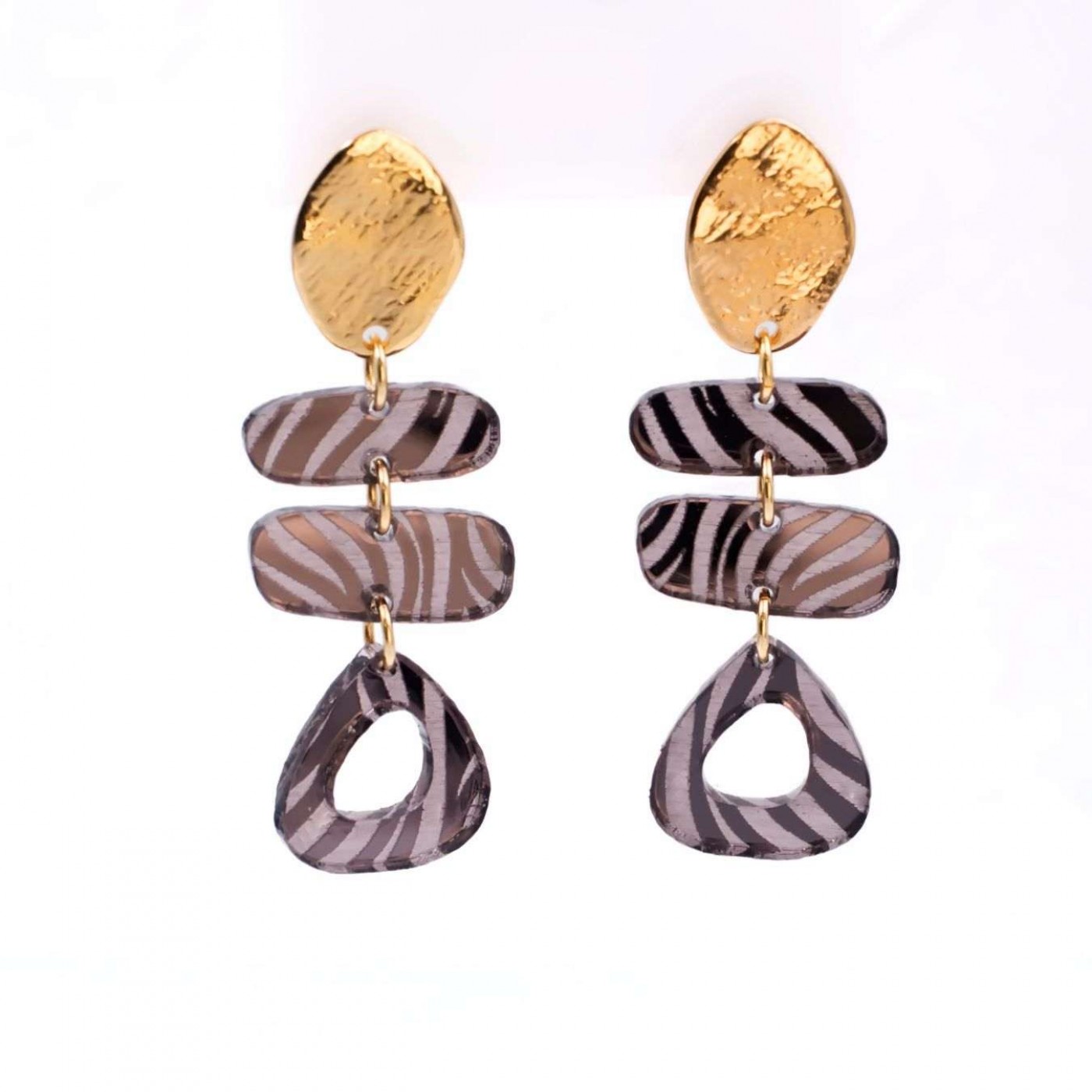 Dangle Earrings - Gold Plating & Animal Print