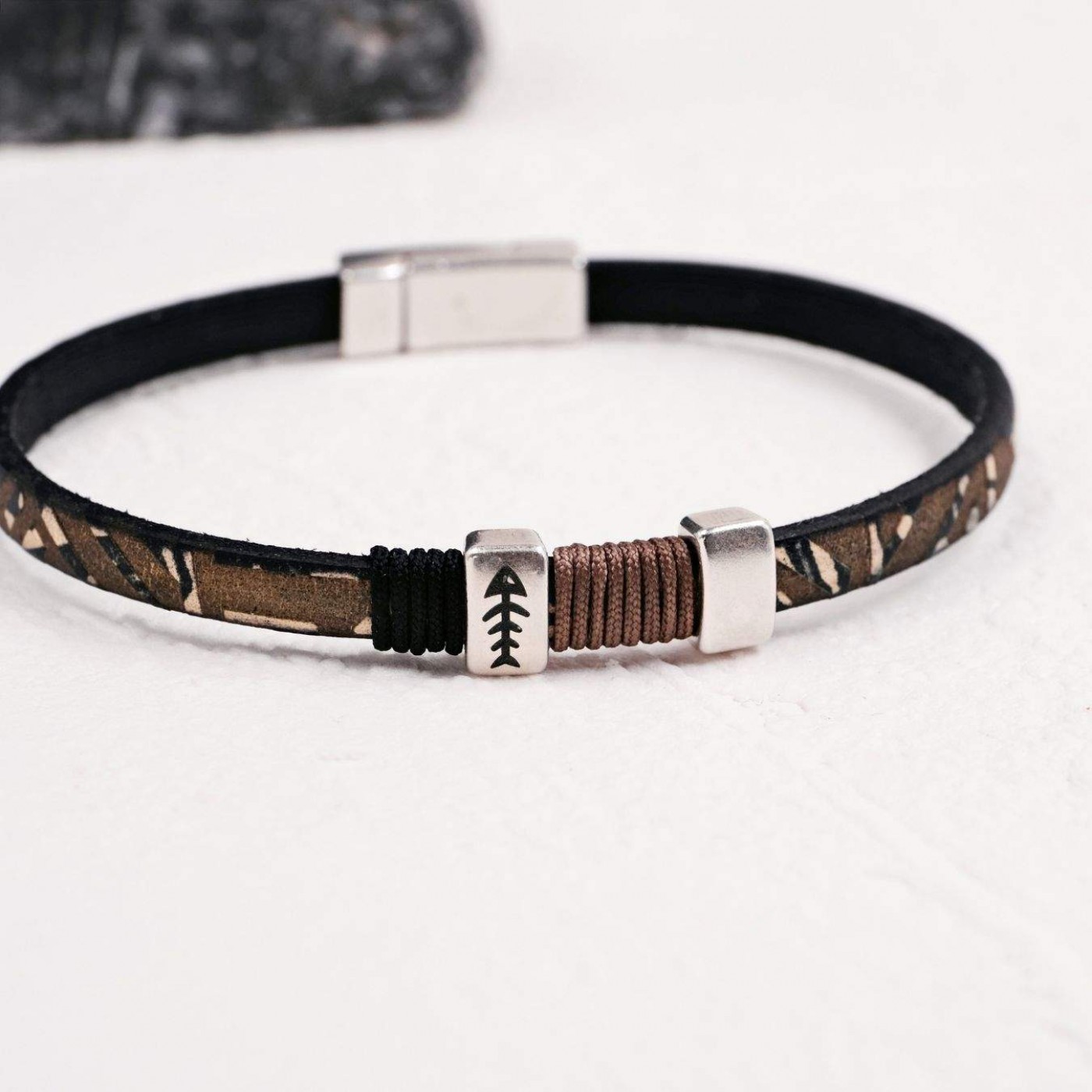 Fishbone Men's Bracelet | Engraved Leather — Bracelets from Toolittle — additional view 4
