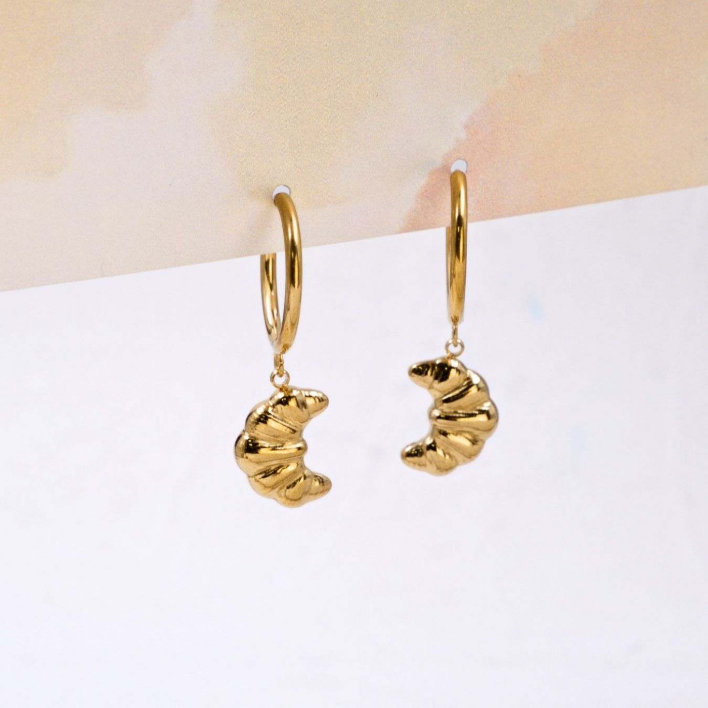 Gold-plated Hoop Earrings | Croissant Charm — Earrings from Toolittle — additional view 3