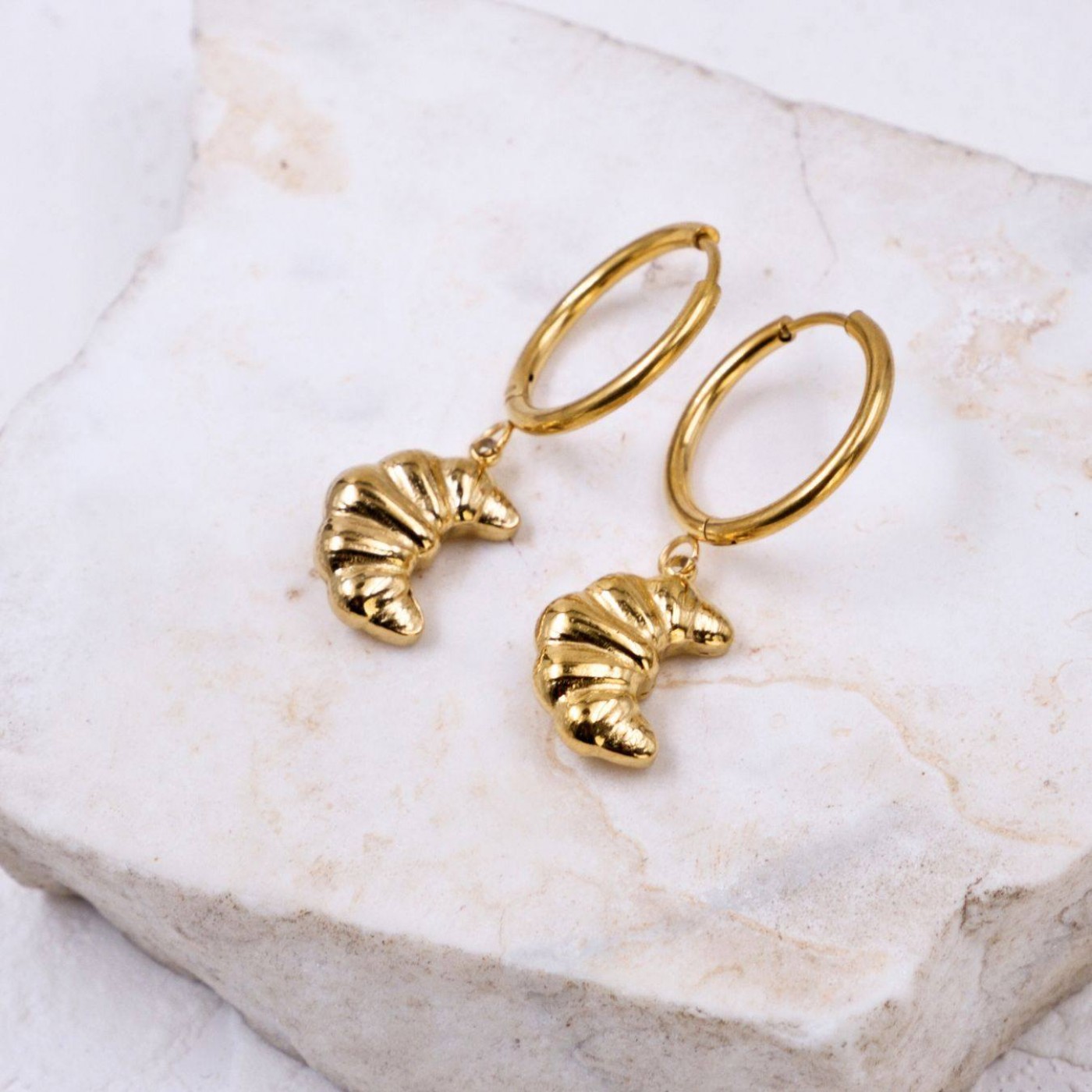 Gold-plated Hoop Earrings | Croissant Charm — Earrings from Toolittle — additional view 4