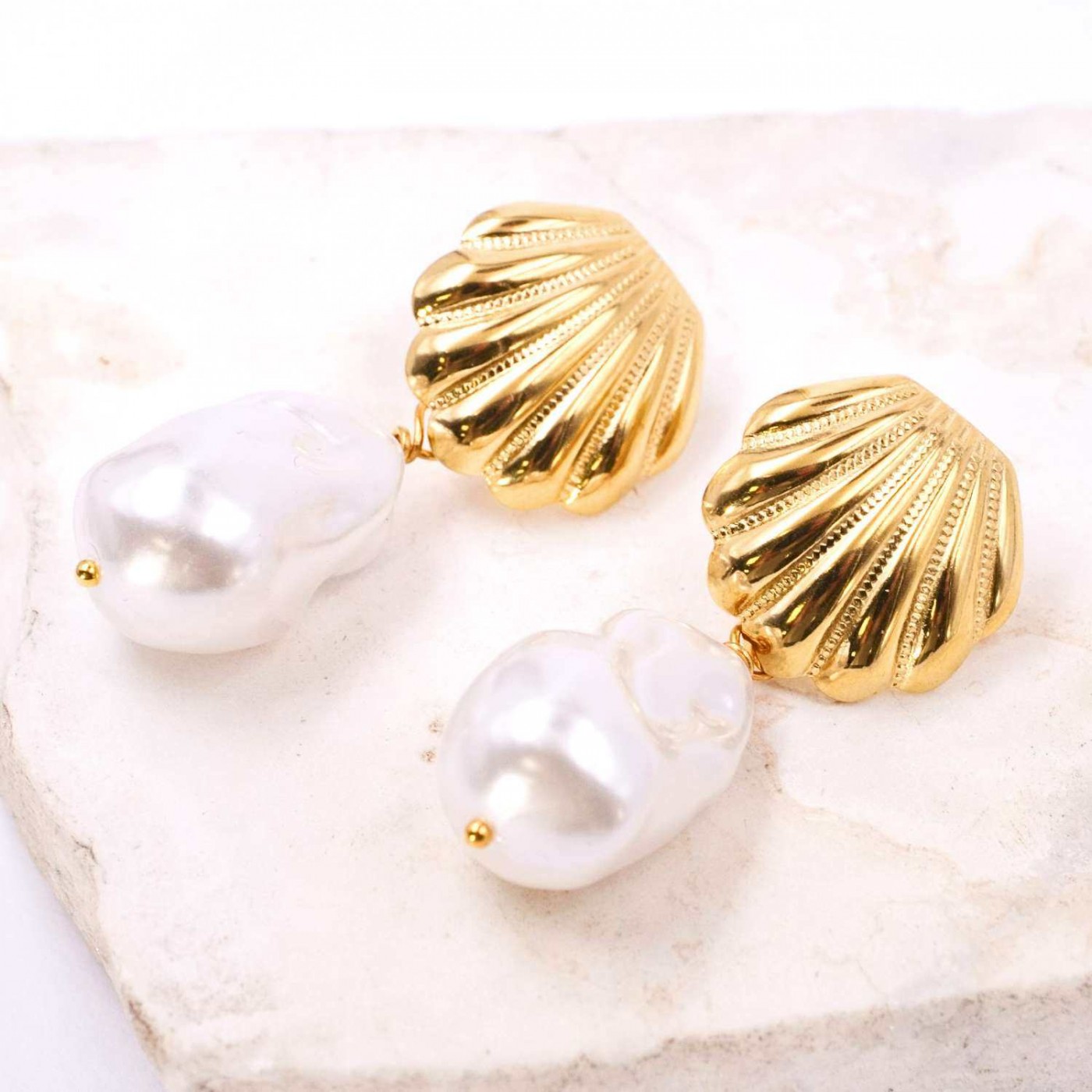 Gold-plated Inox Sea Shell Earrings — Earrings from Toolittle — additional view 2
