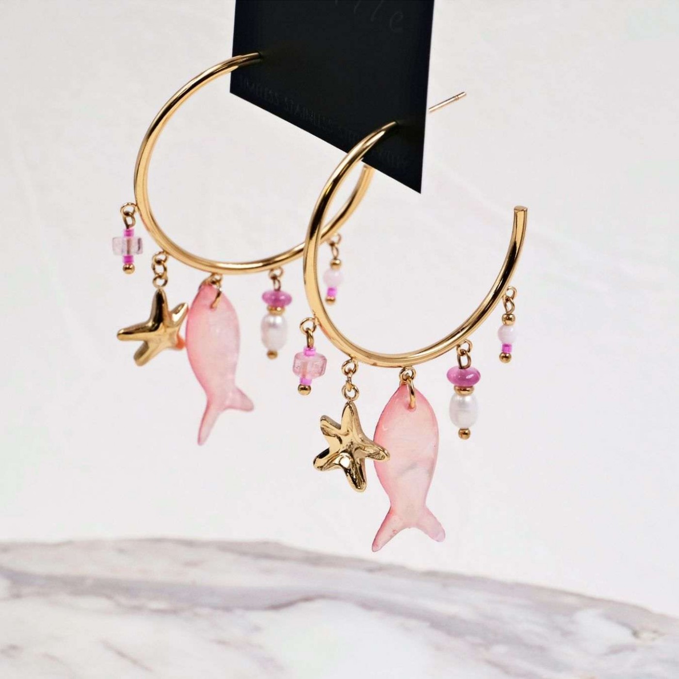 Sea Life Jewelry: Stainless Hoop Earrings - Fish Charm — Earrings from Toolittle — additional view 5