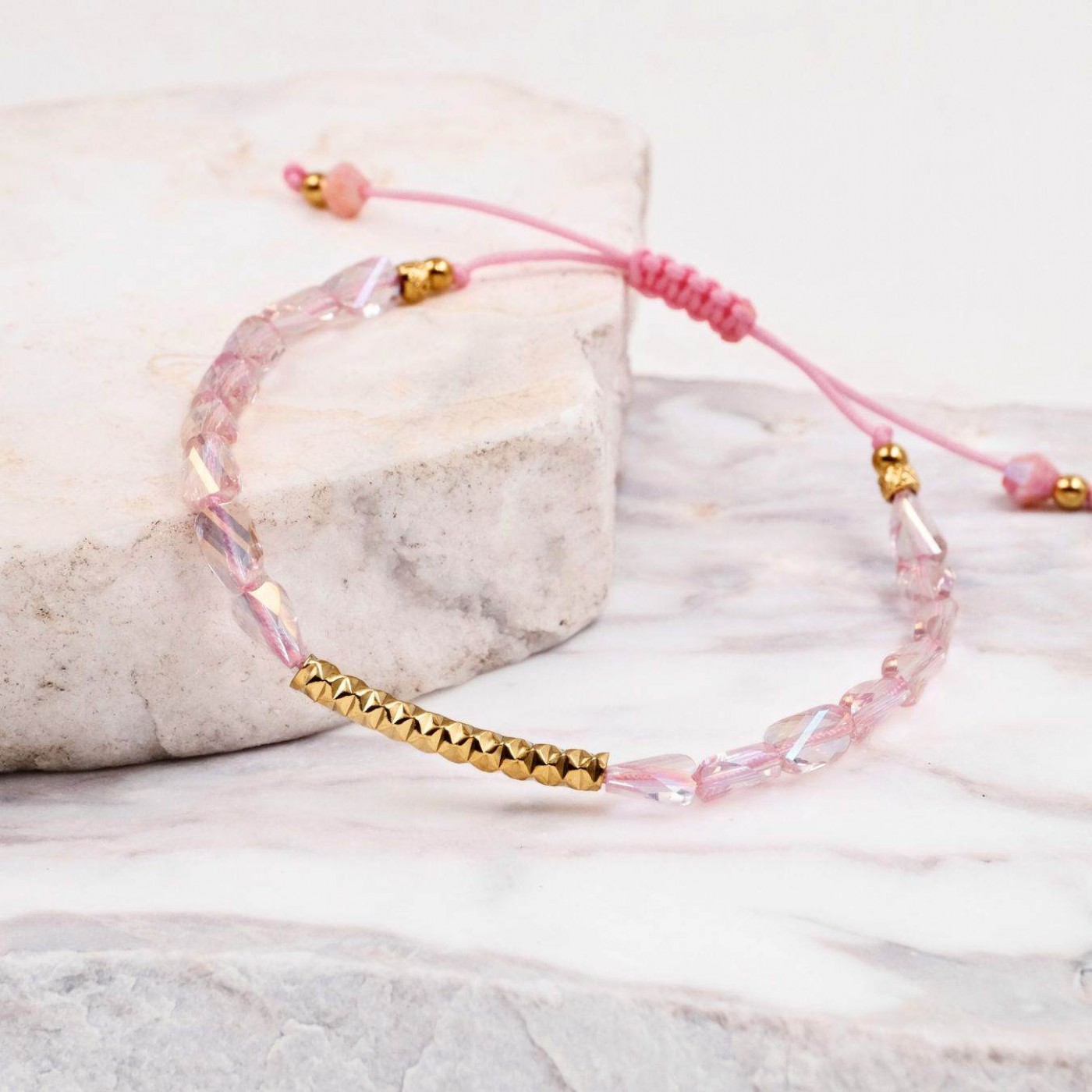 Macramé Bracelet with Crystals & Semiprecious Stones | Pink — Bracelets from Toolittle — additional view 3