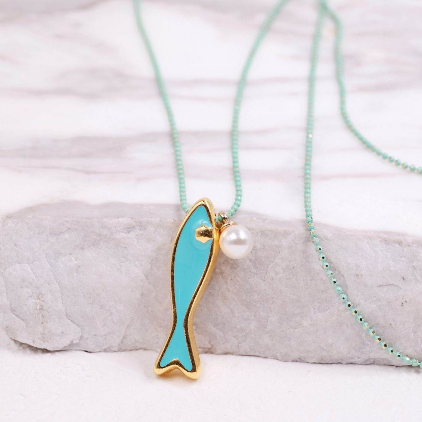 Gold-plated Long Necklace | Enamelled Fish Charm — Necklaces from Toolittle — additional view 3