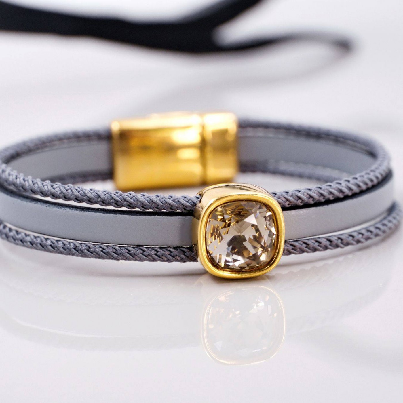 Grey Crystal Leather Bracelet — Bracelets from Toolittle — additional view 3