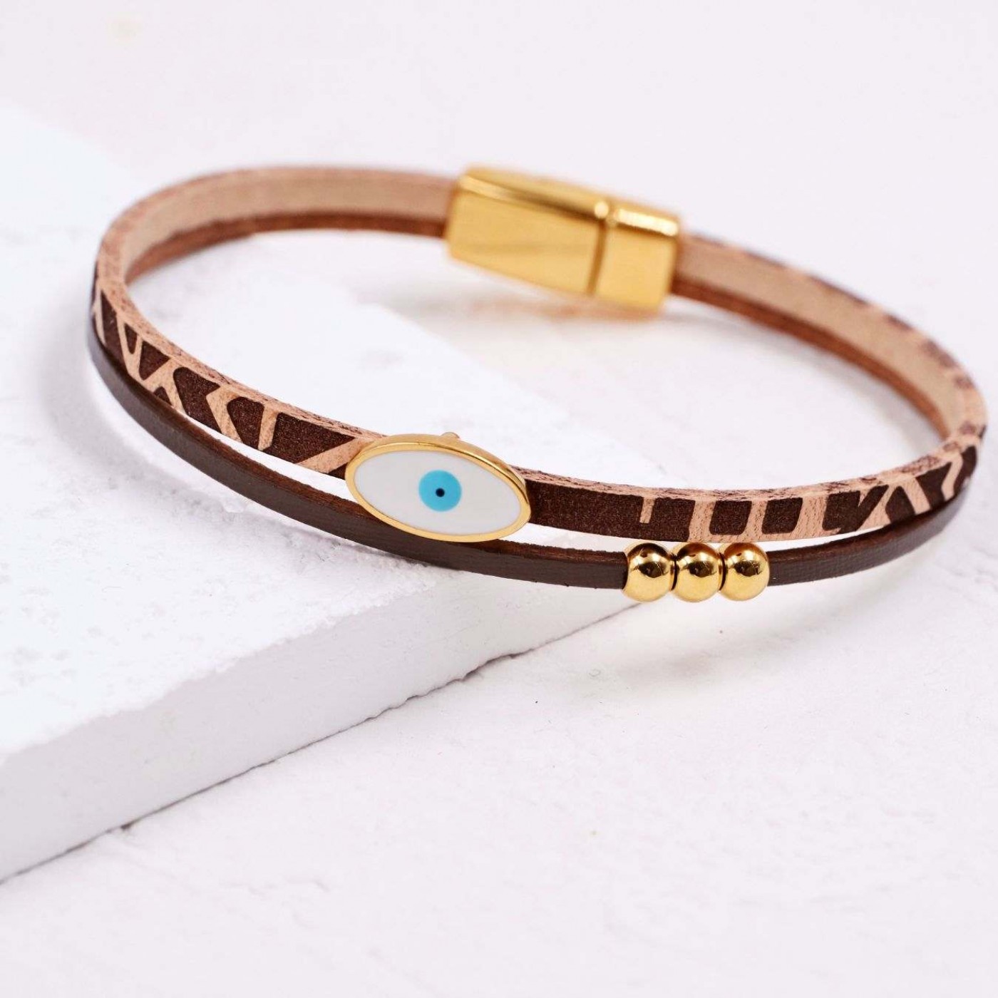 Enamel Evil Eye Bracelet | Leather - Brown — Bracelets from Toolittle — additional view 5