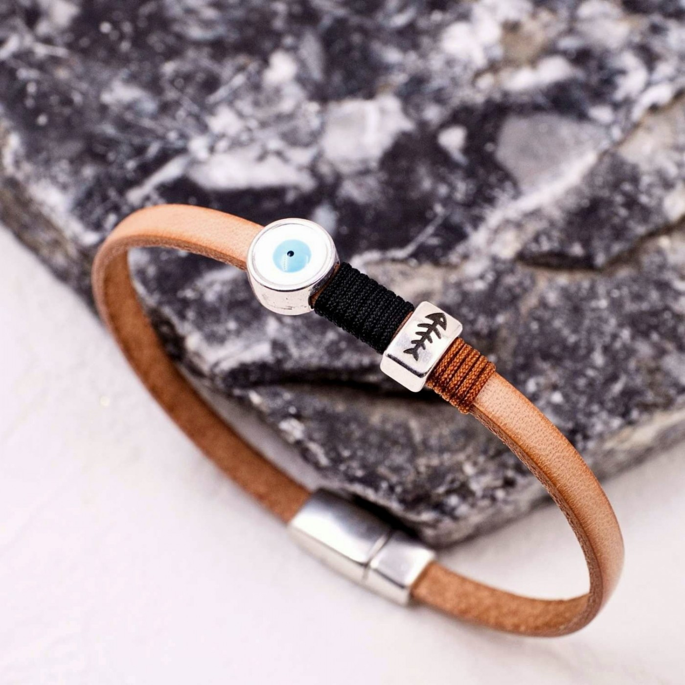 Evil Eye Leather Men's Bracelet — Bracelets from Toolittle — additional view 2