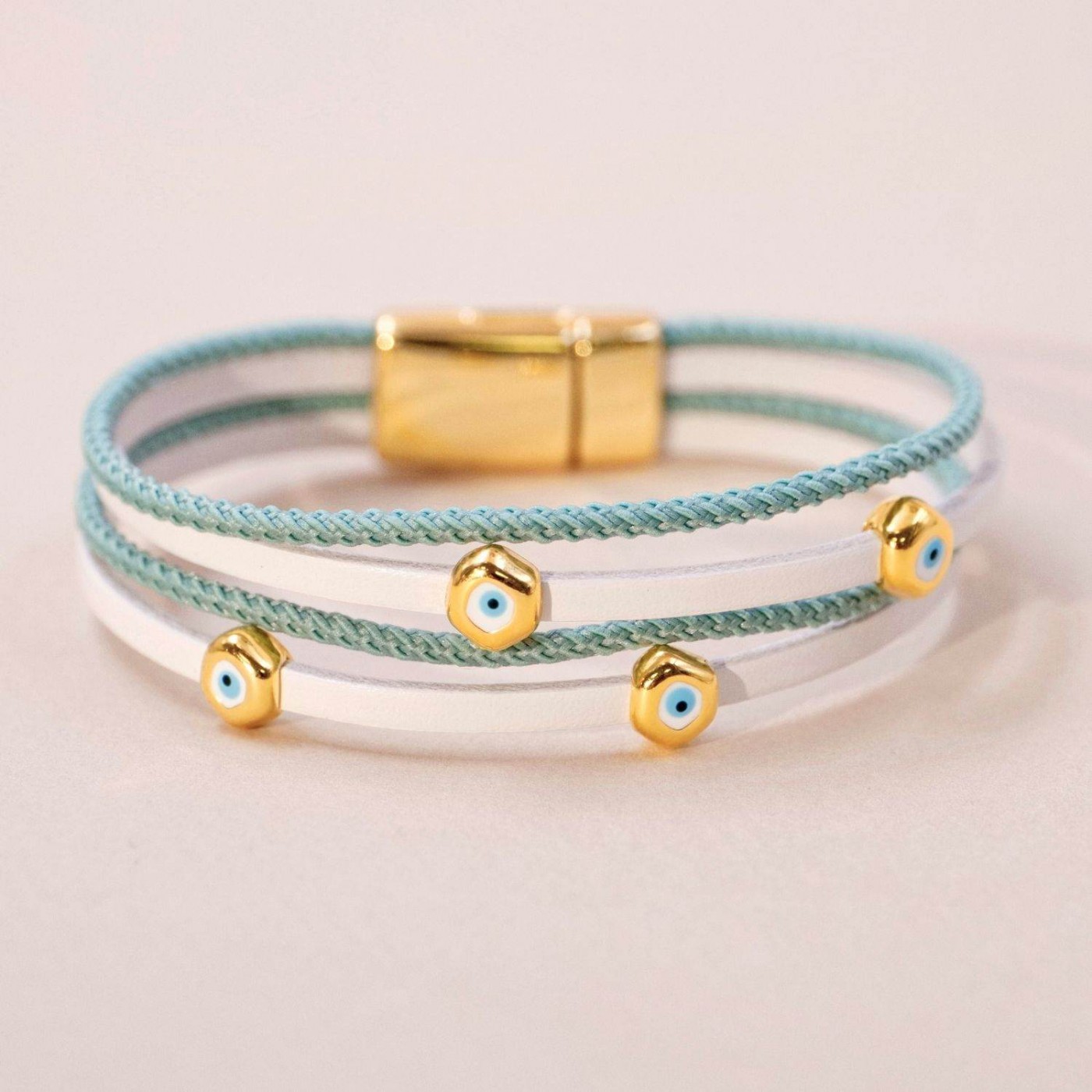 Pebble Evil Eyes Leather Bracelet — Bracelets from Toolittle — additional view 2