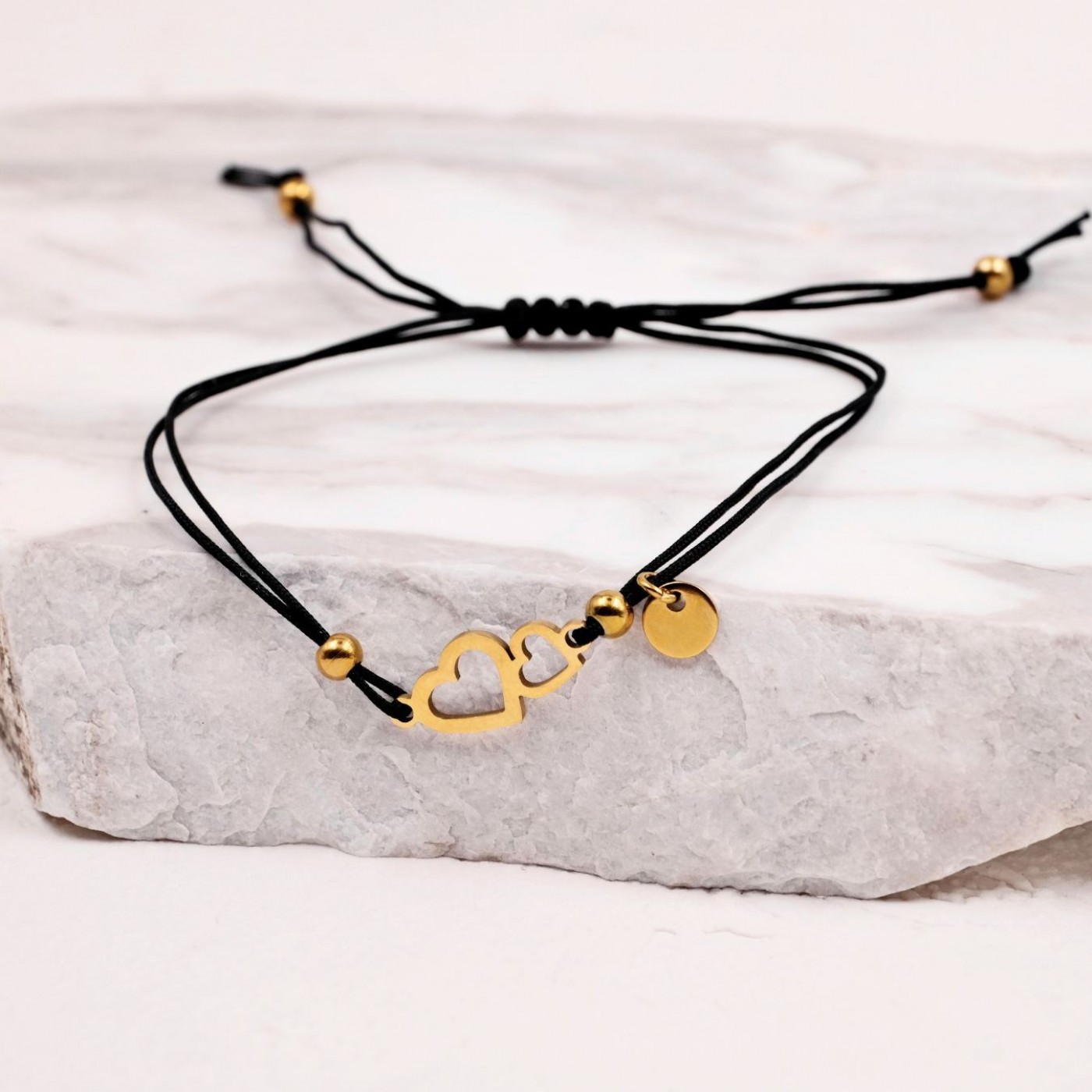 Macramé Stainless Steel Bracelet | Twin Hearts - Black — Bracelets from Toolittle — additional view 2