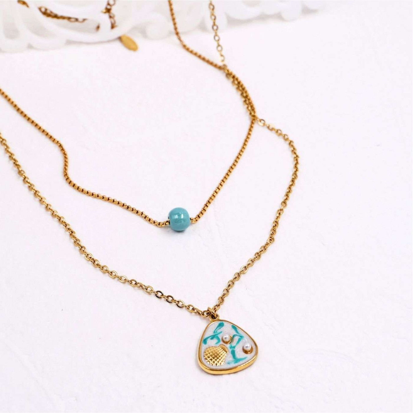 Stainless Steel Jewelry: Mother of Pearl Layered Necklace — Necklaces from Toolittle — additional view 3