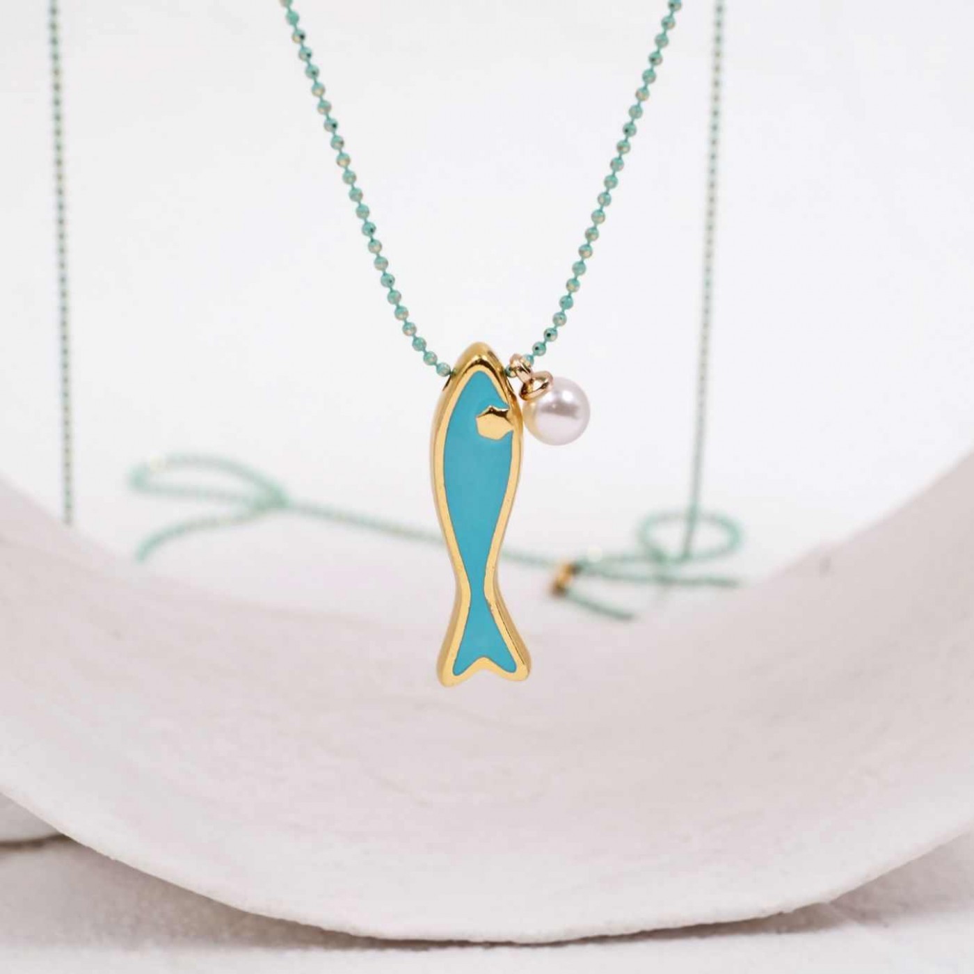 Gold-plated Long Necklace | Enamelled Fish Charm — Necklaces from Toolittle — additional view 4