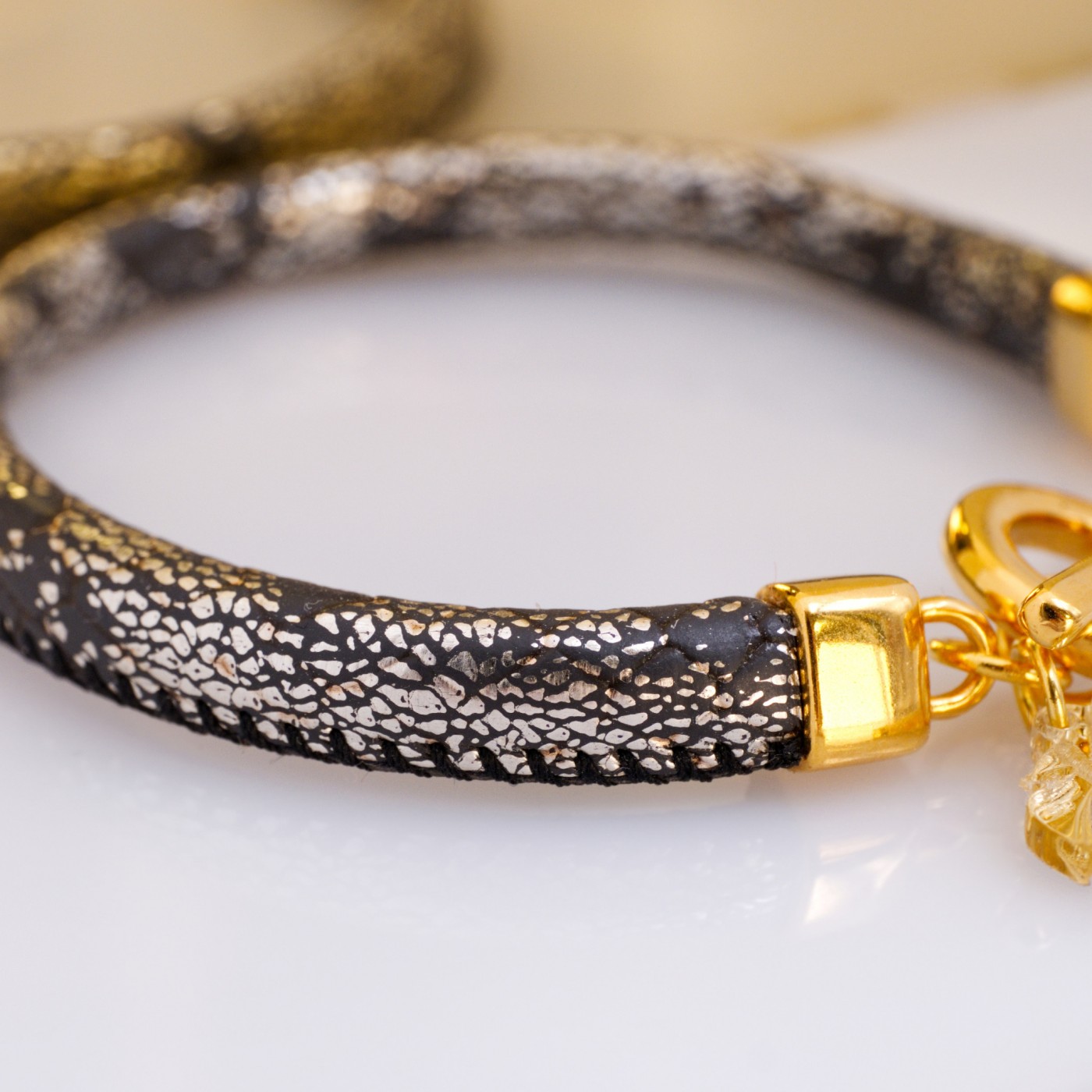 Golden Line – Handmade Vegan Leather Bracelet — Bracelets from Toolittle — additional view 3