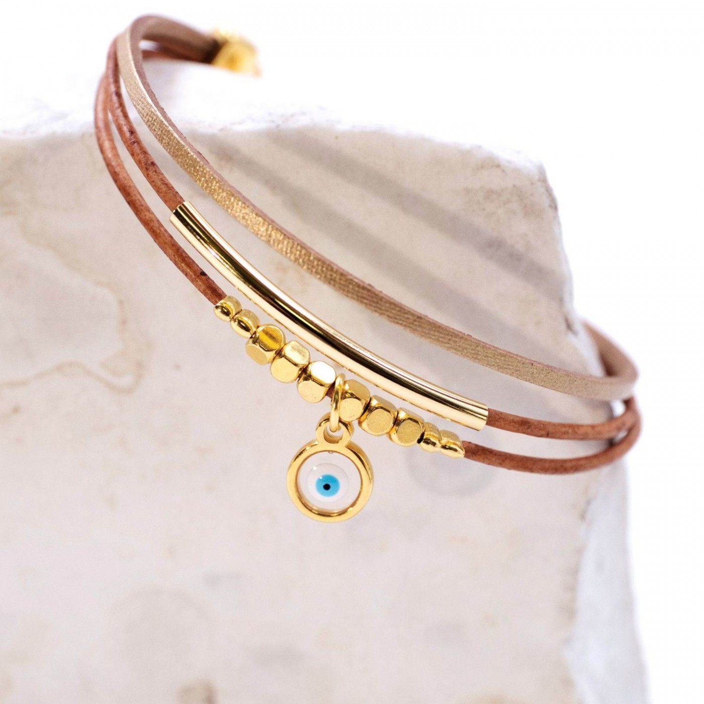Leather Bracelet with Evil Eye — Bracelets from Toolittle — additional view 2