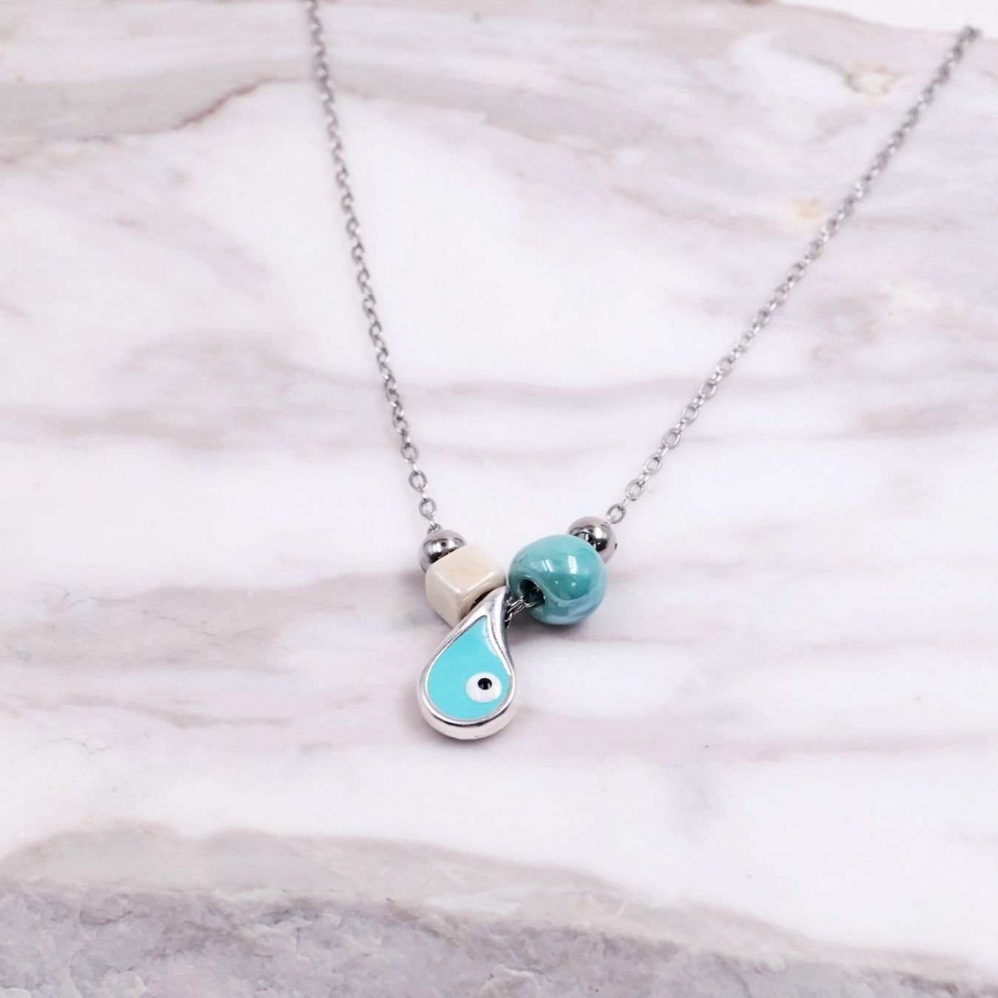 Silver/Gold-plated Necklace: Enamelled Evil Eye-Drop — Necklaces from Toolittle — additional view 4