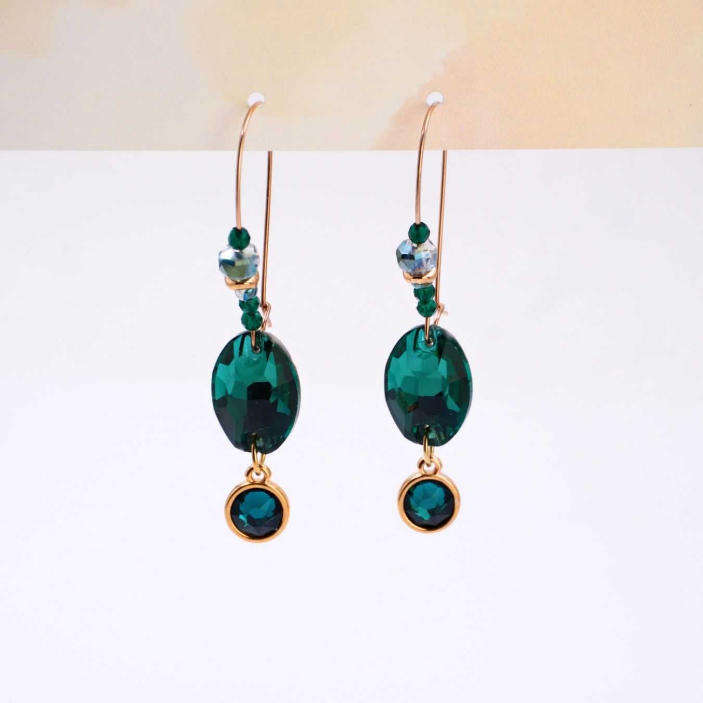 Dangle Earrings with Crystals - Green — Earrings from Toolittle — additional view 2
