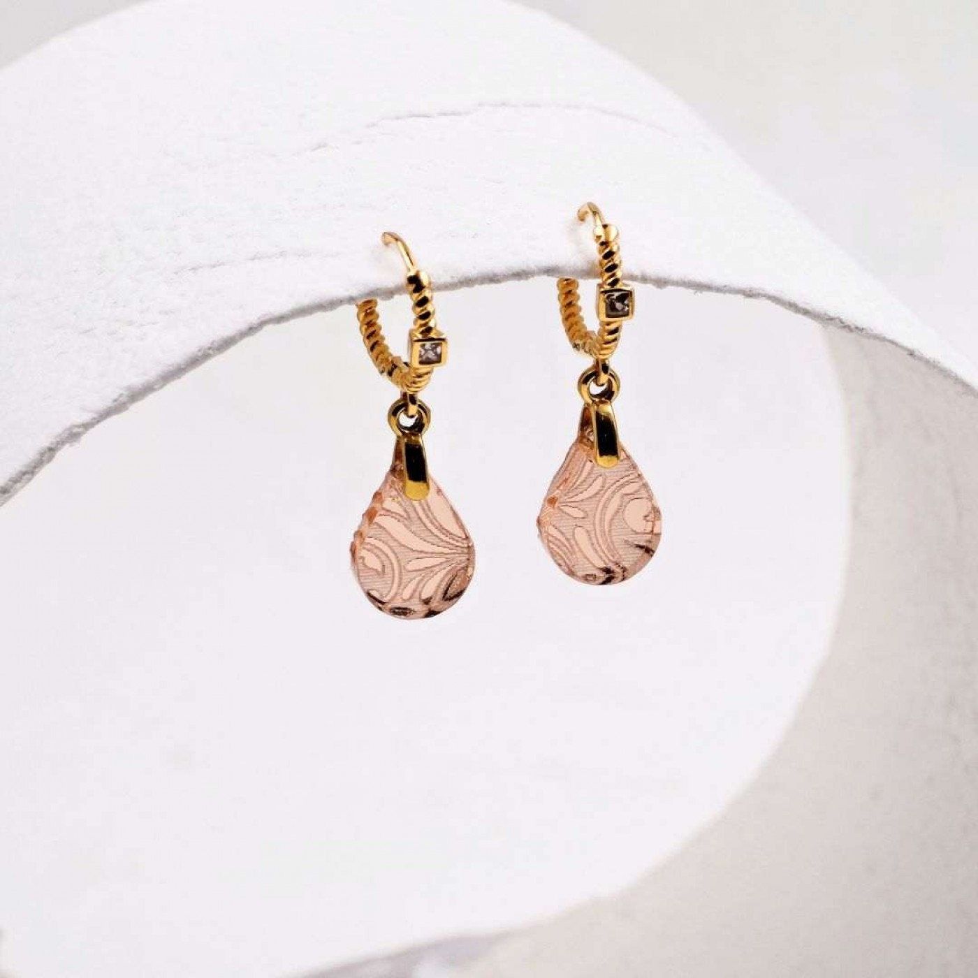 Drop Earrings | Plexiglass with Pattern - Salmon — Earrings from Toolittle — additional view 2