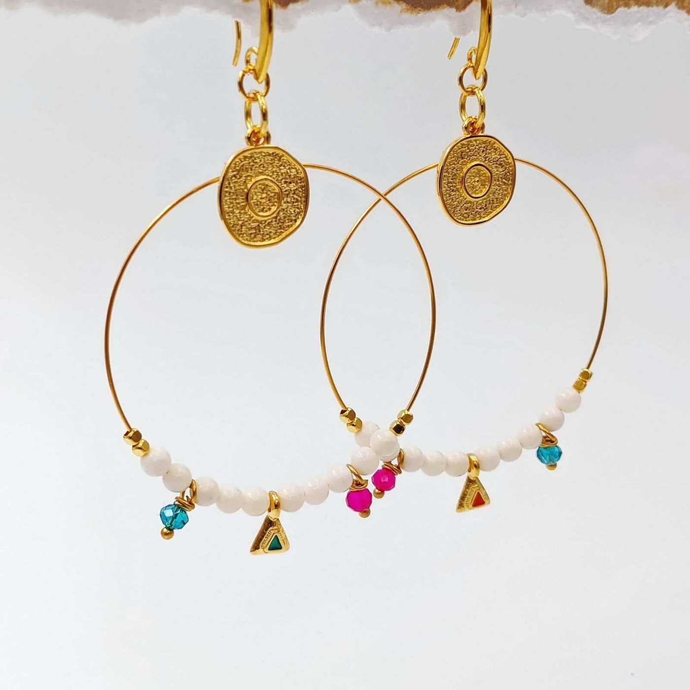 Skyros Hoops with Coral & Crystals — Earrings from Toolittle — additional view 3