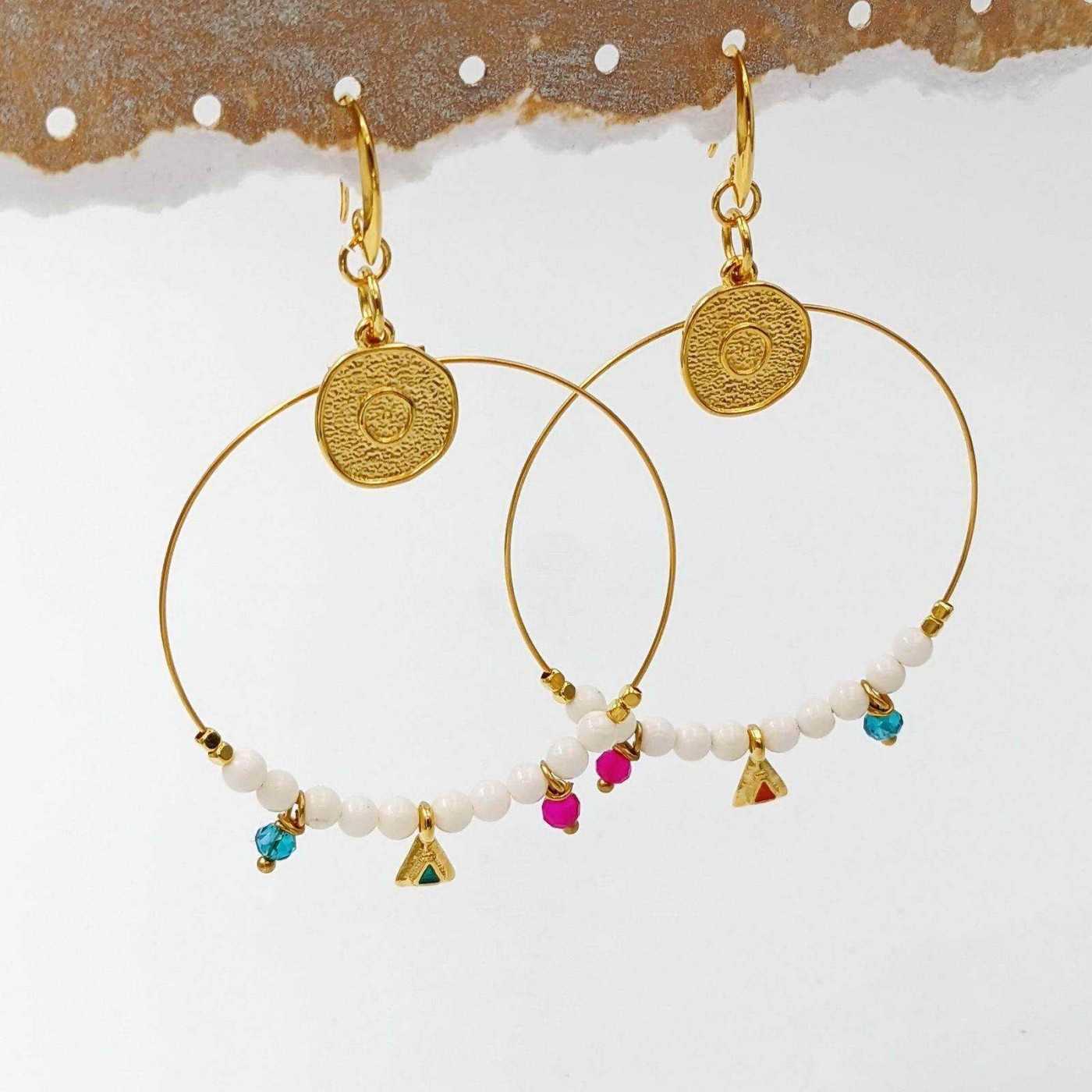 Skyros Hoops with Coral & Crystals — Earrings from Toolittle — additional view 4
