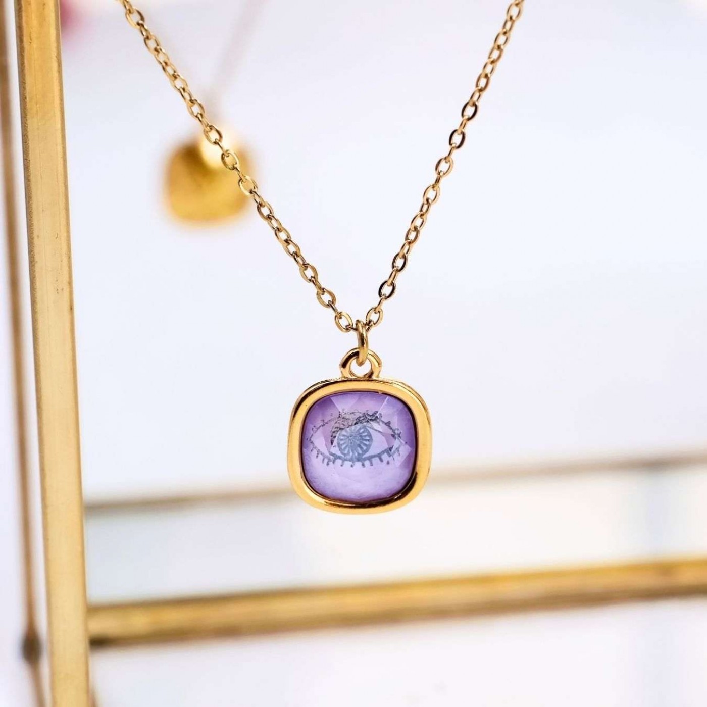 Handmade Necklace: Swarovski Crystal with Evil Eye Engraving — Necklaces from Toolittle — additional view 4