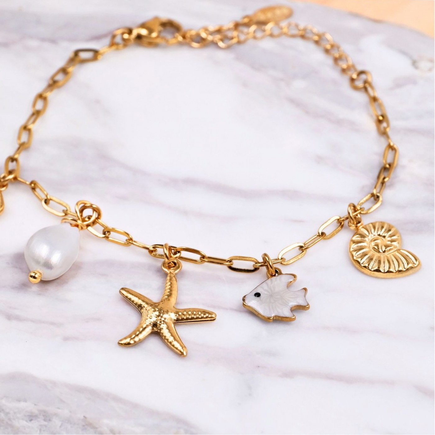 Stainless Steel Jewelry: Starfish & Fresh Water Pearl Bracelet — Bracelets from Toolittle — additional view 6