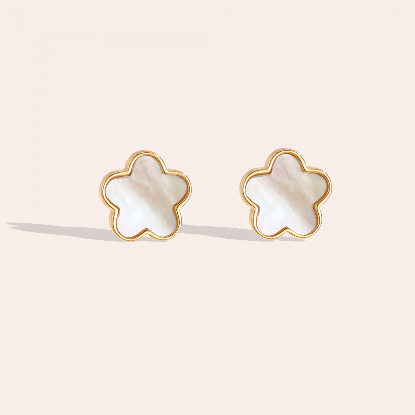 Gold Plated Stud Earrings - Stainless Steel & Mother of Pearl — Earrings from Toolittle — additional view 2